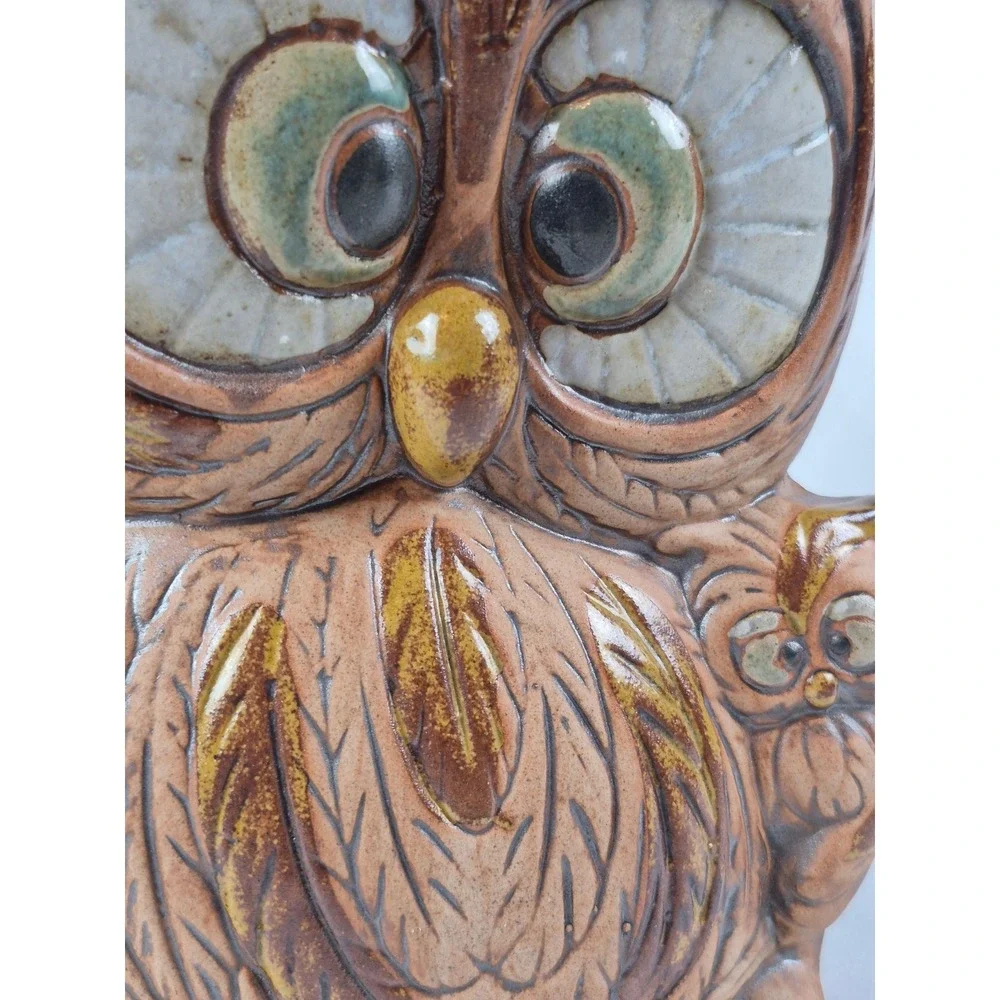 Vintage USA Owl Utensil Holder Cross Eyed Baby Owl Ceramic Kitchen Crock 2051